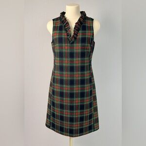 Women’s 4 Holiday Dress Plaid Ruffle Neck Sleeveless Wool Blend Vineyard Vines